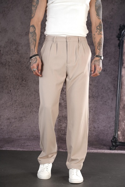 Genel Markalar TREND BİZ Rahat Kesim Pileli Bol Paça Erkek Kumaş Pantolon