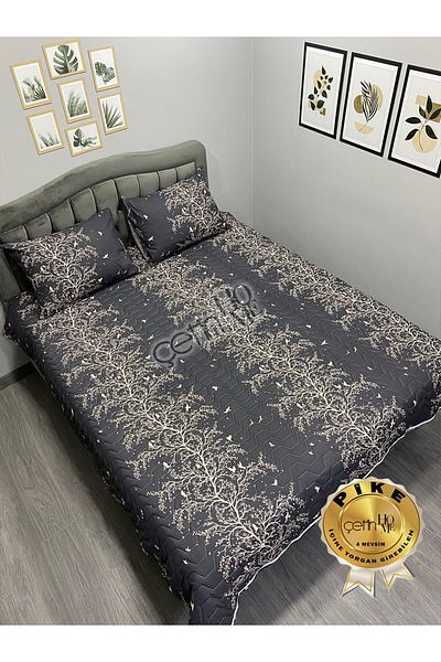 Çetinhome Διπλό Καπιτονέ Πικέ Σετ 4 Εποχών Μαύρο