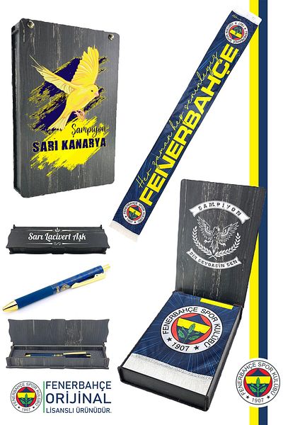 Fenerbahçe Γνήσιο άδειο κασκόλ και στυλό Hybrt με ξύλινο κουτί