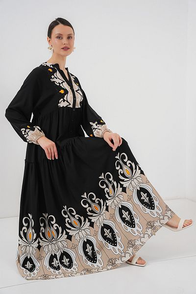 Bigdart 2423 Φόρεμα Hijab με αυθεντικό σχέδιο - Μαύρο 6
