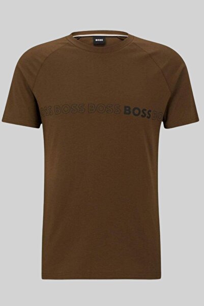 Hugo Boss Slim Fit Logolu Erkek T-shirt Kahverengi