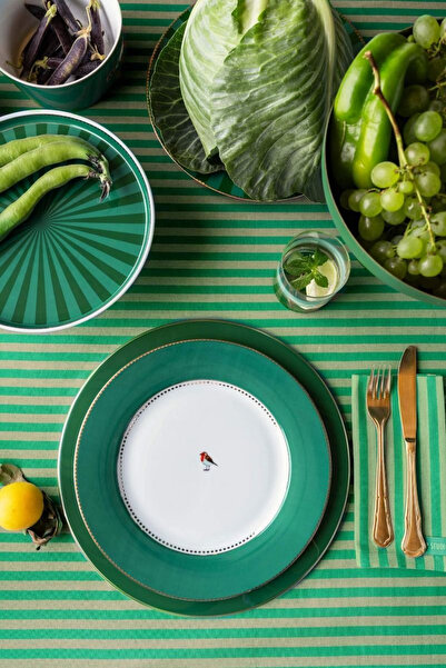 Pip Studio Porcelain plate, Pip Studio, Emerald-Green, 26.5cm, Love Birds collection