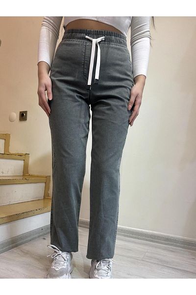 ROSSA Large Size Striped Elastic Waist Trousers