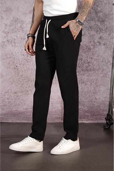 king brich Ανδρικό παντελόνι Kingbrich Regular Fit από απλό λινό με ελαστική μέση