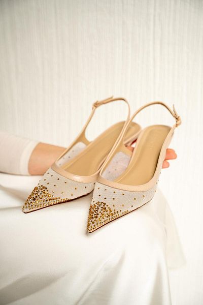 LAMİNTA Yomy Nude Stone Mesh Women's Heeled Shoes
