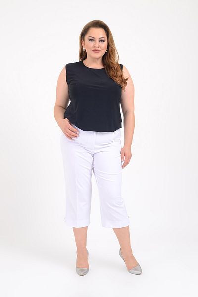 LİLAS XXL Pantaloni Capri din țesătură de mărime mare de culoare albă