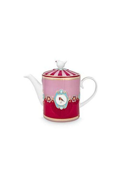 Pip Studio Porcelain teapot, Pip Studio, Medallion Red-Pink, 1.3l, Love Birds collection