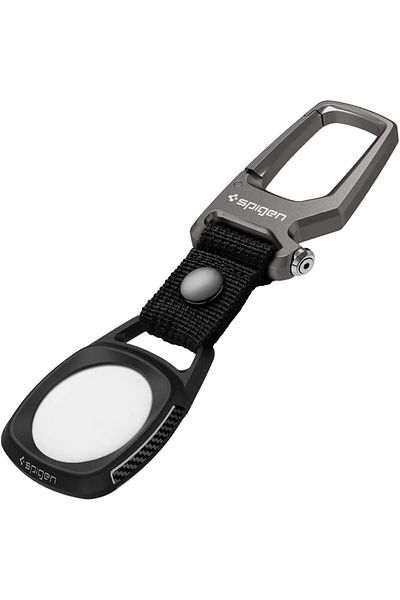 Spigen Rugged Armor with Keychain Ring Designed for AirTag Case Cover AirTags Holder - Black