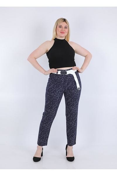 EXİTLİNE Women S Patterned Belted Pants - High Waist, Stylish and Comfortable Casual Pants