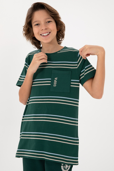 U.S. Polo Assn. تي شيرت أساسي للأولاد باللون الأخضر الداكن 50295562 -VR079