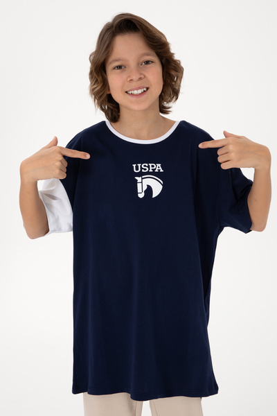 U.S. Polo Assn. Erkek Çocuk Lacivert Bisiklet Yaka Oversize Tişört 50284817-V...