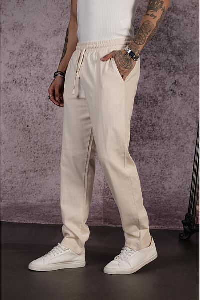 Butik Ανδρικό παντελόνι Kingbrich Regular Fit από απλό λινό με ελαστική μέση