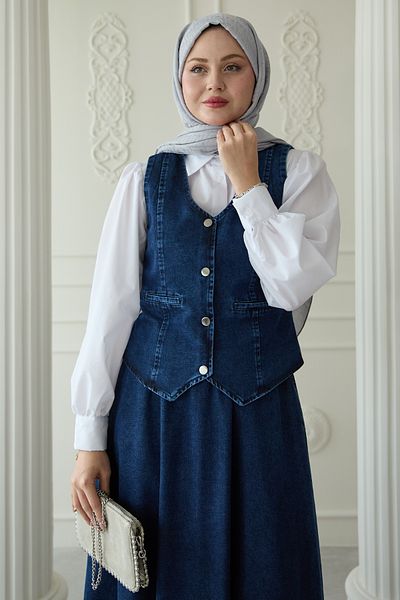 InStyle بدلة جينز زرقاء ثلاثية مع سترة وتنورة