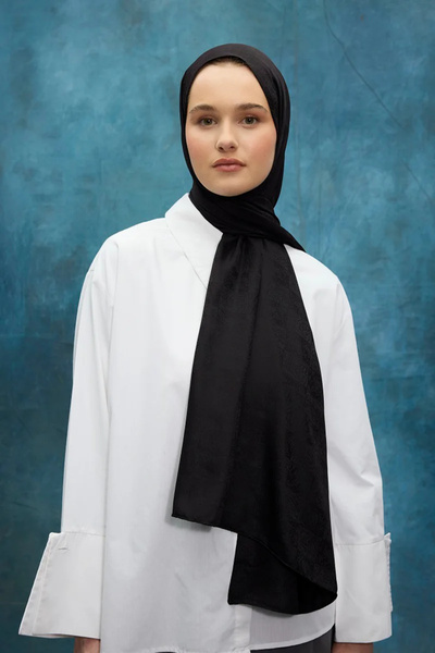 cs camellia scarf Şal cu model etnic jacquard mătăsos - negru