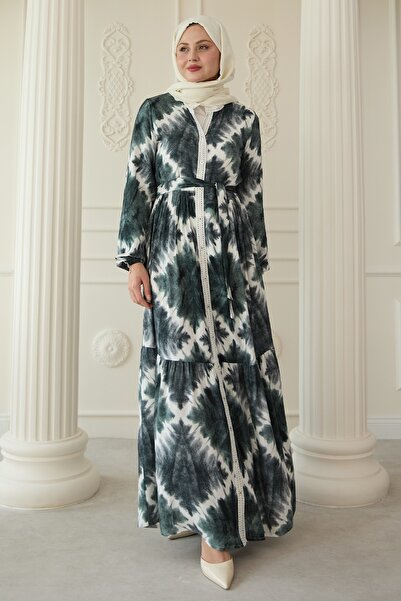 InStyle Marbled Khaki Viscose Dress with Punt on the Front