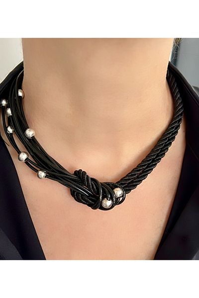 Kutcha Accessories Multi Thread Bohemian Necklace with Silver and Gold Bead Detail
