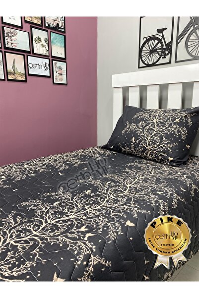Çetinhome Single Quilted Duvet Cover Set 4 Seasons Silva Black