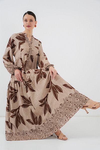 Bigdart 2423 فستان حجاب منقوش أصلي - F.Beige