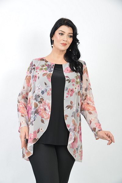 LİLAS XXL Plus Size Cream Colored Floral Chiffon Blouse