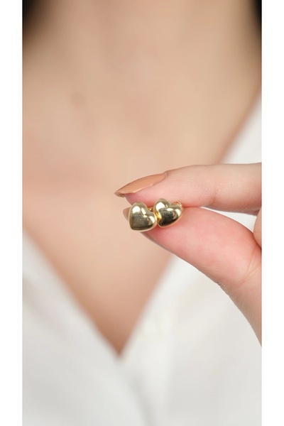 Arpaş 14 Ayar Altın Kalpli Vidalı Küpe