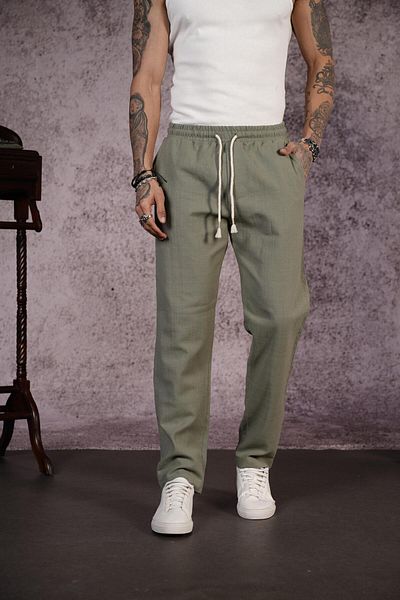 Butik Ανδρικό παντελόνι Kingbrich Regular Fit από απλό λινό με ελαστική μέση