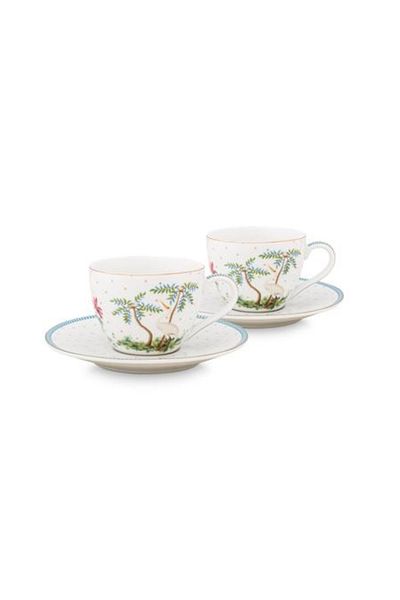 Pip Studio Set 2 căni cu farfurioare, din porțelan, Pip Studio, 120ml, colecția Jolie White