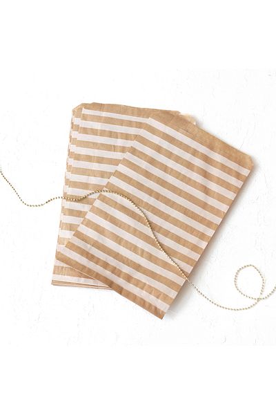 Bimotif Paper Bag with Line Pattern, Kraft-White 18X30 cm - 10 Pieces