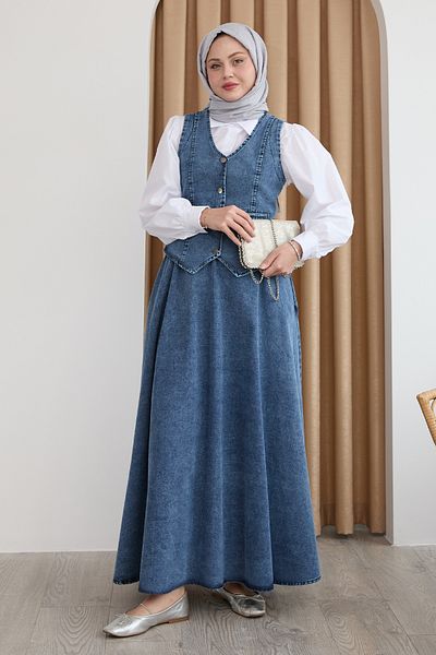 InStyle Ice Blue Τριπλό Τζιν Σετ με Γιλέκο και Φούστα