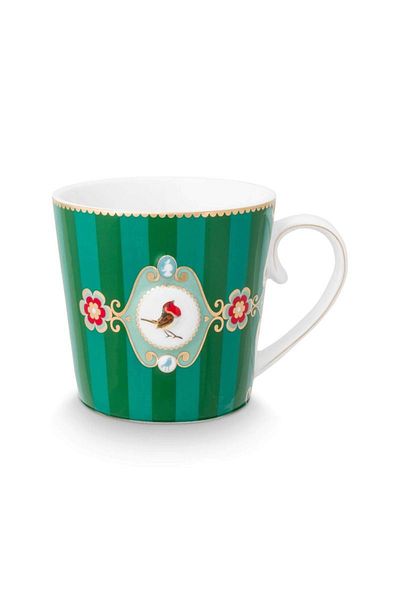 Pip Studio Porcelain mug, Love Birds collection, Medallion Stripes Emerald-Green, 250ml, Pip Studio