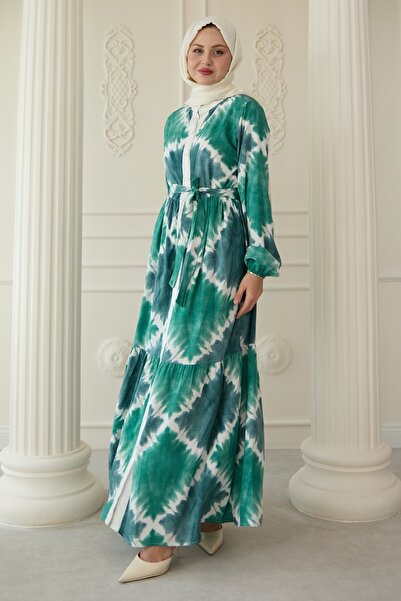 InStyle Marbled Green Viscose Dress with Punt on the Front