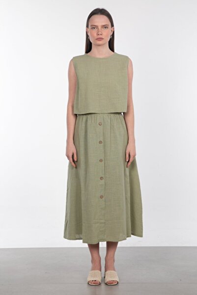 BARRELS AND OIL Fusta in cu nasturi în față - Verde