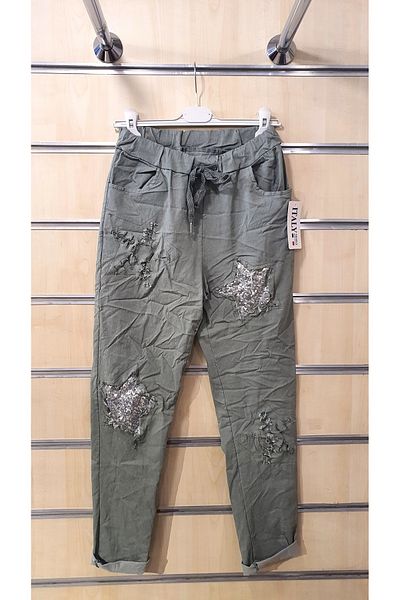 Park Moda Italian Trousers Star Pattern Sequin Embroidered