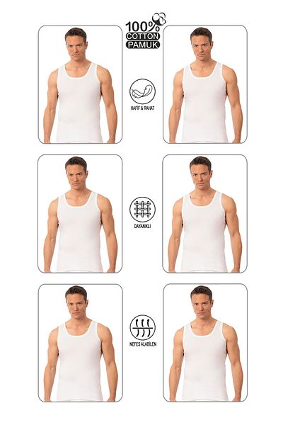 ÖZKAN underwear Men's Athlete - Pack of 6 100% Cotton Single Jersey Thick Strap Combed Cotton