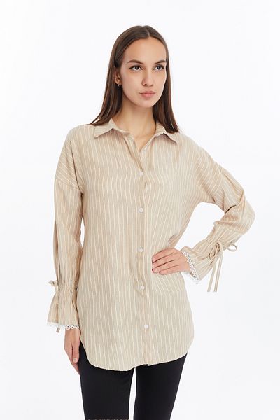 CNR TEKSTİL Striped Shirt with Lace Detail on Sleeves