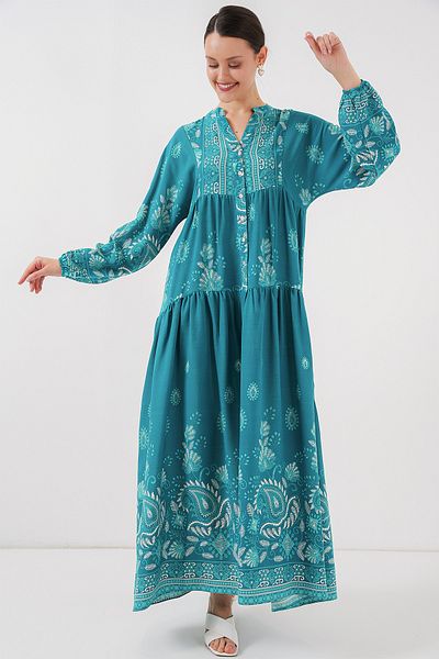 Bigdart 2423 Φόρεμα Hijab με αυθεντικό σχέδιο - B.Turquoise