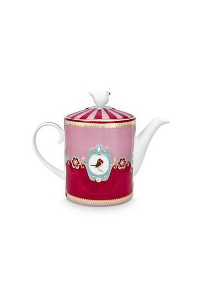 Pip Studio Porcelain teapot, Pip Studio, Medallion Red-Pink, 1.3l, Love Birds collection