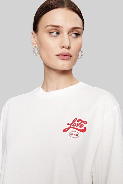 Hugo Boss Regular Fit Yuvarlak Yaka Kadın T-shirt Beyaz
