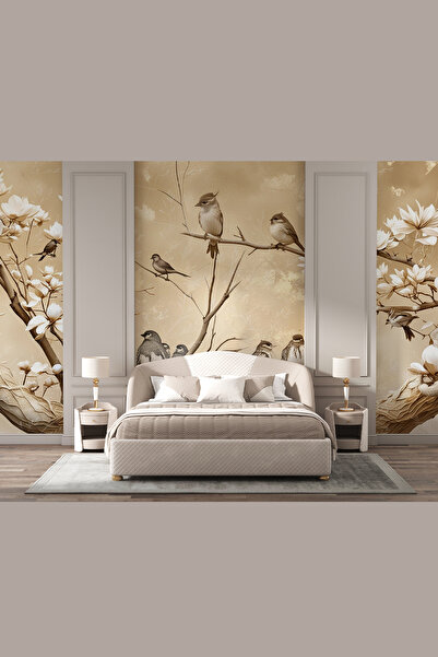 dreamwall Vintage Kuş ve Çiçek Desenli 3D Duvar Kağıdı Isı ve Ses Yalıtımlı