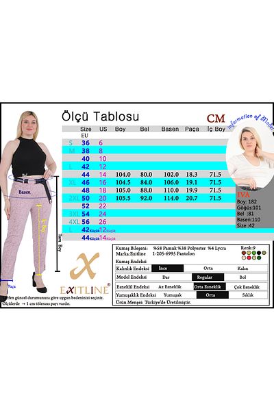 EXİTLİNE Women S Patterned Belted Pants - High Waist, Stylish and Comfortable Casual Pants
