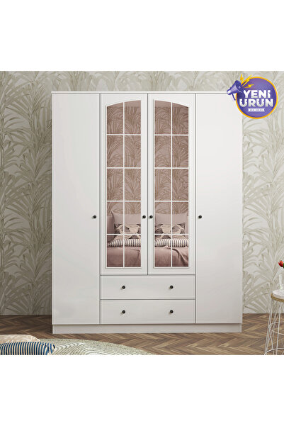Rabi Rose 4 Kapak 2 Çekmece Aynalı Gardırop