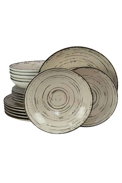 Cesiro 18-piece plate set, for 6 people, Stone, Cesiro, Ivory White with Black