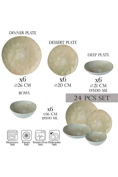 Cesiro 24-piece plate set, 6 people - Ensemble Pietra Opulenta - Italian Porcelain Dinnerware Set