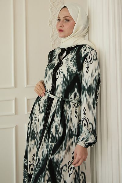 InStyle Φόρεμα Χακί Βισκόζης Ethnic με Πουντί μπροστά