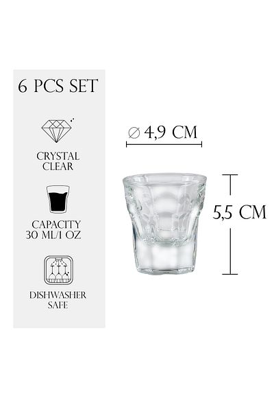 Cesiro Set 6 pahare 30 ml, Transparent