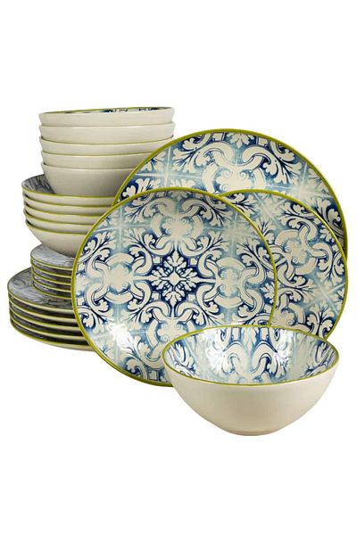 Cesiro 24-piece plate set, for 64 people, Marocco, Cesiro, Ivory White with Blue