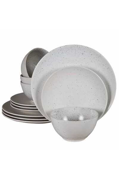 Cesiro 12-piece plate set, for 4 people, North Pole, Cesiro, Matt White with black dots