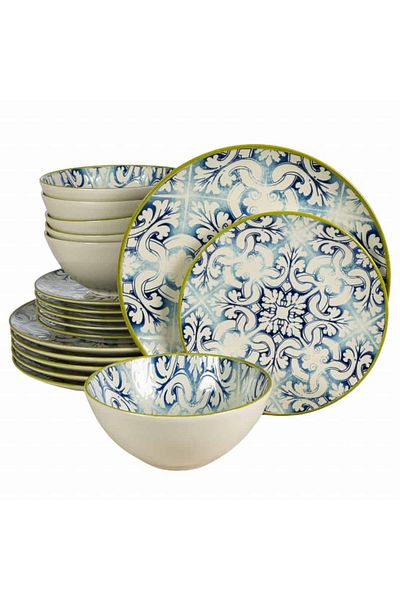Cesiro 18-piece plate set, for 6 people, Marocco, Cesiro, Ivory White with Blue