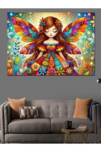 Tablomega Pânză decorativă cu desen de fată zână colorată - pictură din lemn MDF