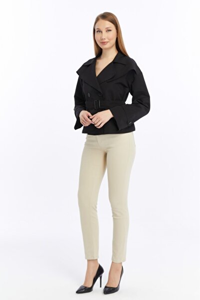 Jamila Çift Yakalı Kısa Kadın Trençkot