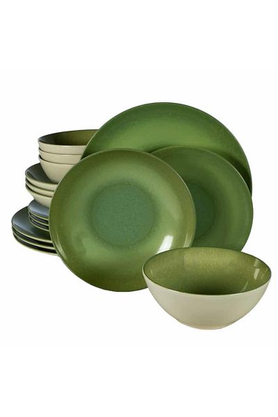 Cesiro 16-piece plate set, for 4 people, Kiwi, Cesiro, Ivory White with Green
